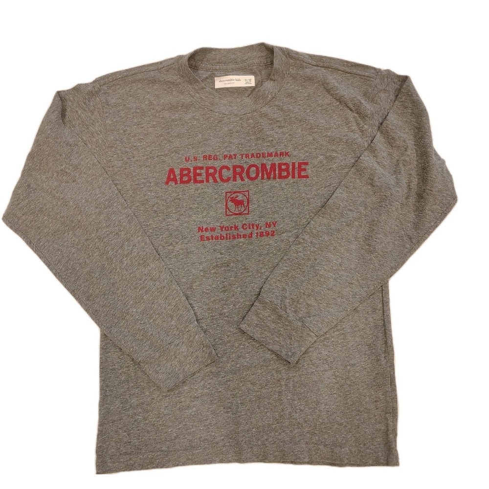 Abercrombie And Fitch Boys Long Sleeve Graphic Print Grey Shirt Size 11-12